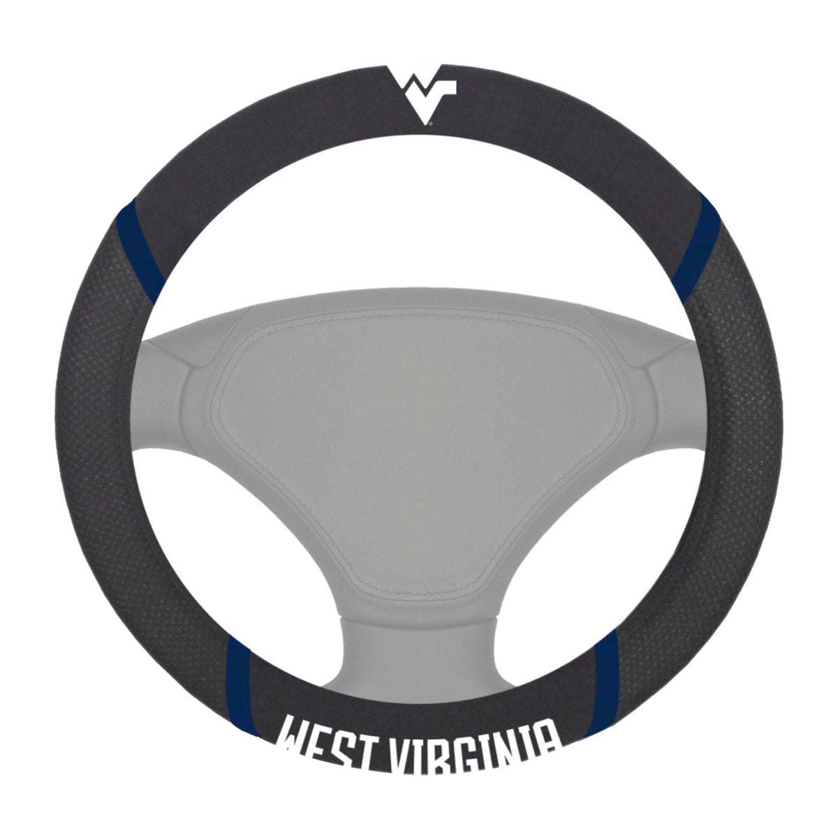 FANMATS 14942 West Virginia Mountaineers Embroidered Steering Wheel Cover Black 15 x 15