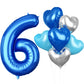 Biapian 40 Inch Blue Number 6 Balloons, Blue Large 6Th Birthday Balloons With 18'' Foil Blue Silver Heart Balloon Helium For 6Th