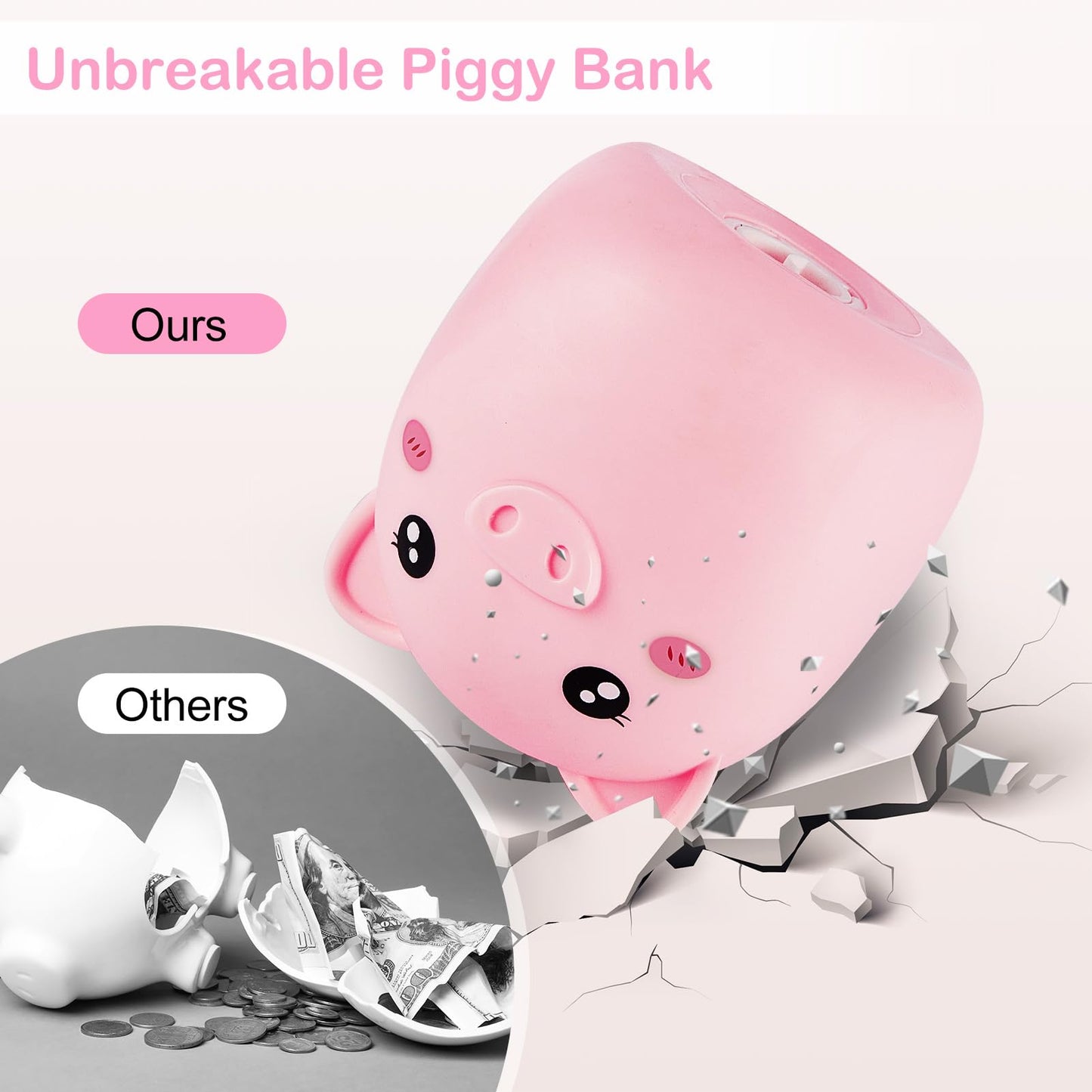 Piggy Bank For Kids Girls, Unbreakable Money Coin Bank With Flower Alphbet Sticker And Money Saving Challenge Cards