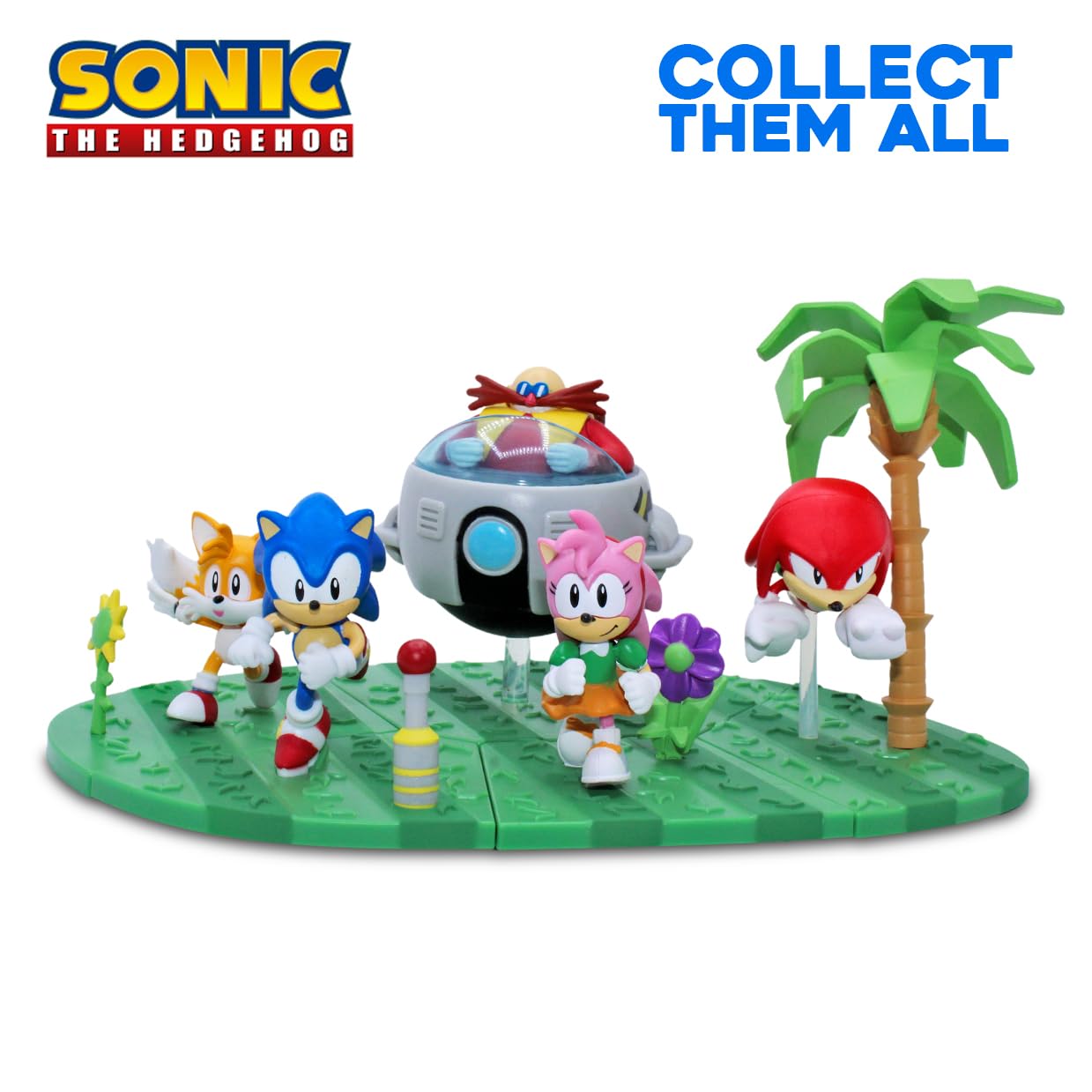 Just Toys LLC Sonic The Hedgehog Craftables Series 4 Collectors Box - Buildable Playset with Sonic  Tails  Knuckles  Amy Rose & Dr. Eggman Figures