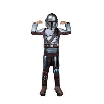 Star Wars The Mandalorian Official Youth Halloween Costume - enhanced Quality Padded Jumpsuit with Plastic Mask and Detachable Cape (Small) Multi