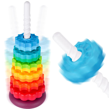 Nitoy Spinning Stacking Toy For Kids, Rainbow Tower Dual-Color Spinning Wheels Premium Strong Bpa-Free Abs Plastic Early Educati