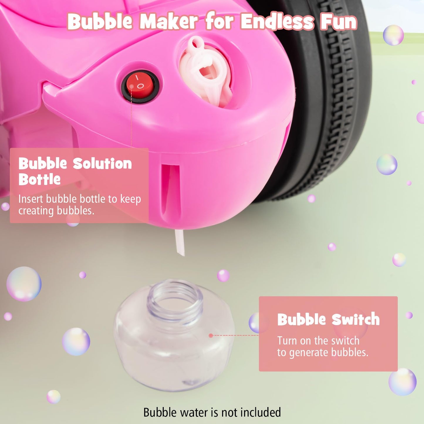 Costzon Kids Motorcycle, 6V Battery Powered Ride On Motorcycle With Bubble Maker, Music, Led Headlight, Forward & Backward, 3 Wheels Electric Motorcycle For Kids, Gift For Boys & Girls (Pink)