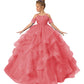 Long Princess Girls Pageant Dress Tulle Ruffles Flower Girl Dress Beaded Appliques Wedding Party Costumes Coral Us6