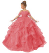Long Princess Girls Pageant Dress Tulle Ruffles Flower Girl Dress Beaded Appliques Wedding Party Costumes Coral Us6