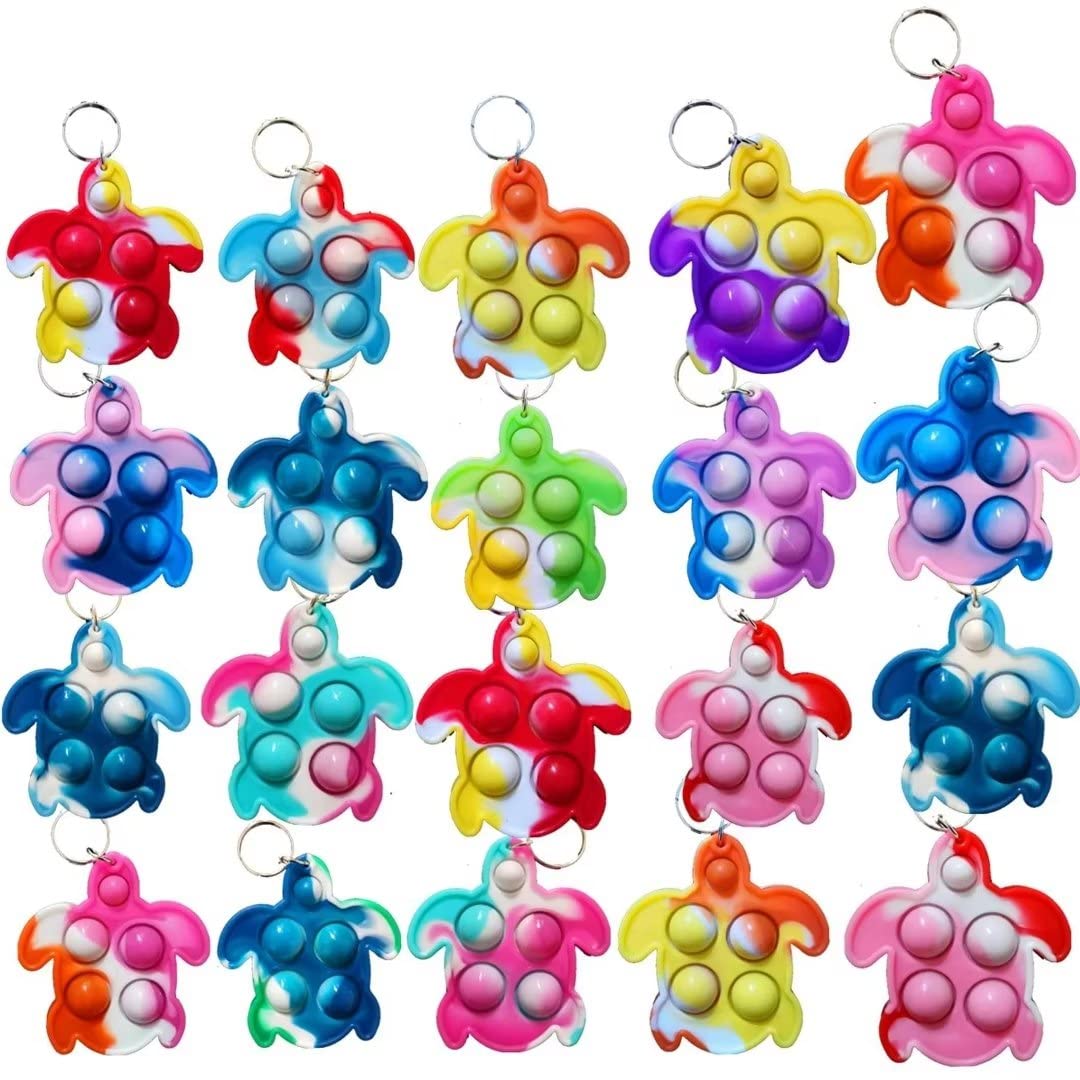 Roaqua 20 Pcs Rainbow Mini Pop Turtle Fidget Keychain Toychristmas Party Fidgets Favors Toys Bubble Wrap Pop Anxiety Stress Reli