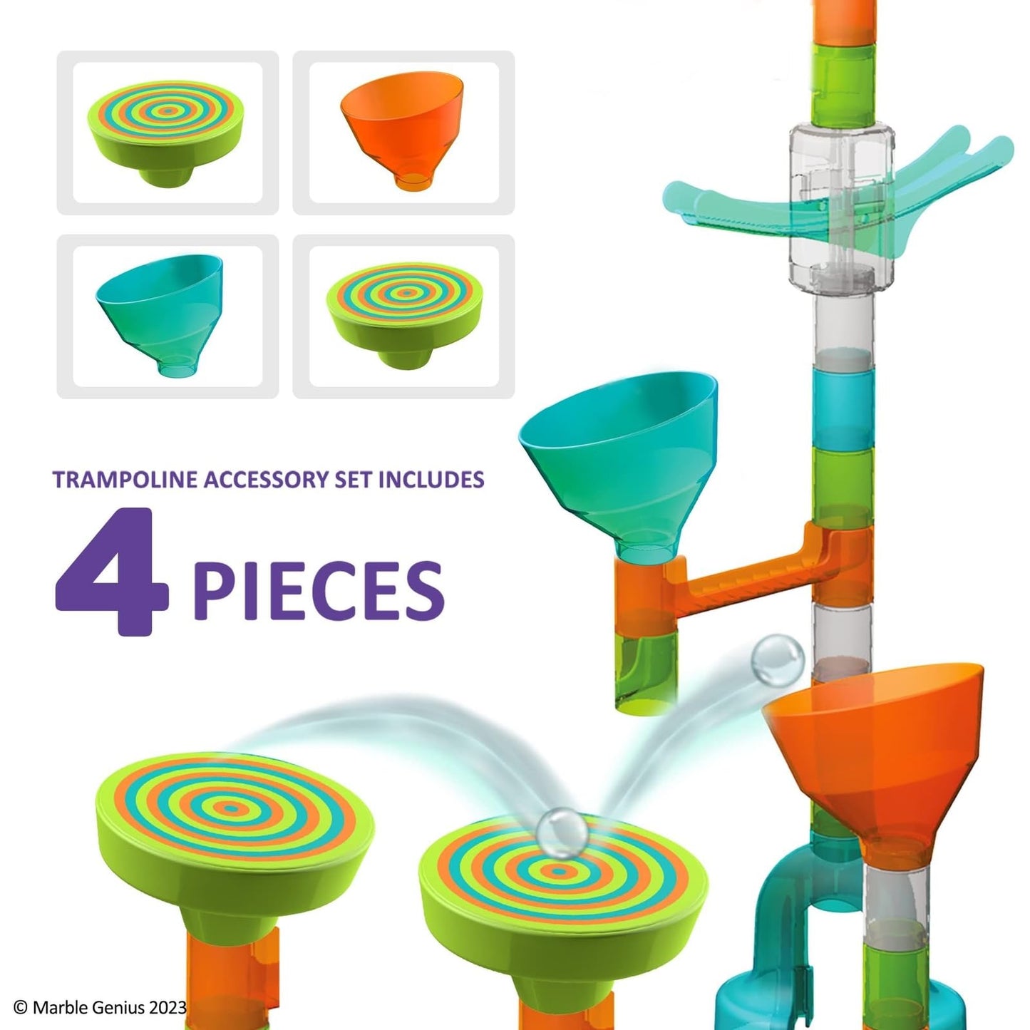 Marble Genius Stunts Trampoline Set: Includes 2 New Patented Trampolines And 2 Catch Buckets, Compatible With Other Marble Geniu