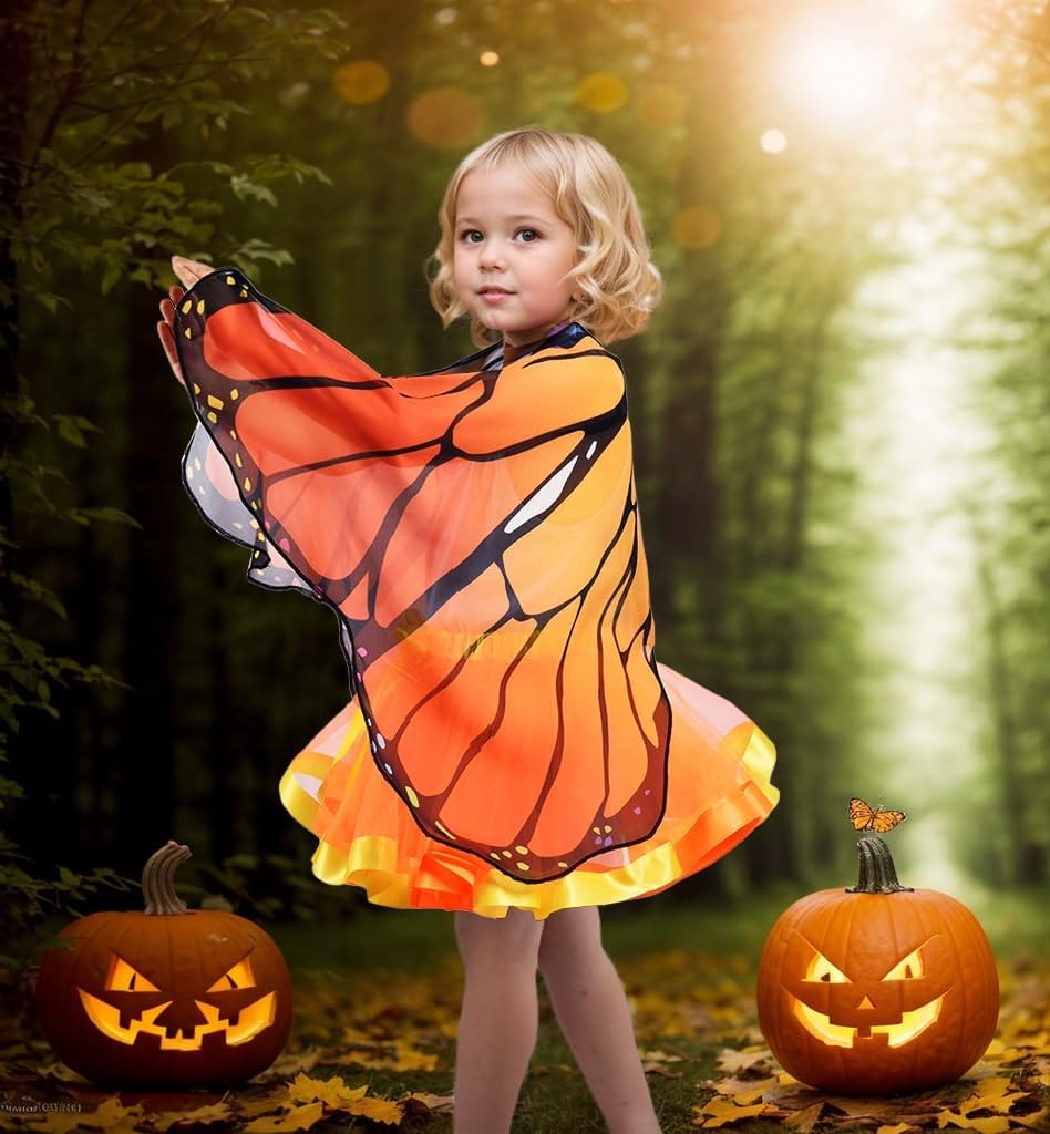 Aimeiar Kids Butterfly Costumes for girls Toddler butterfly Wings Halloween Coustume for Girls 2024 & Rainbow Tutu Dress Up set
