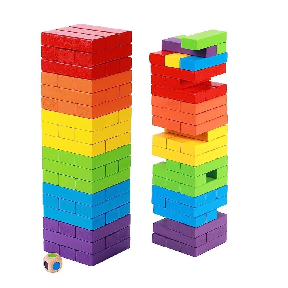 Acorn Crafts Montessori Wooden Toys | Colourful Wooden Blocks For Boys Age 714 | Indoor Balancing & Building Tower Game | Educa