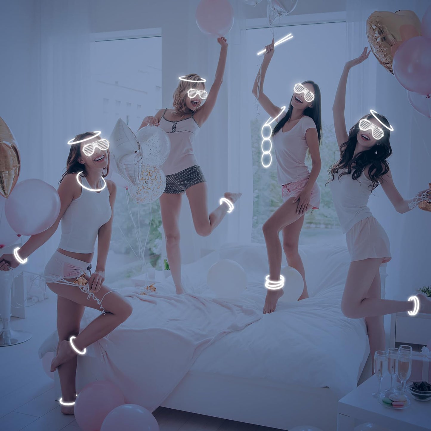 YOFOBU 115 PCS Glow in the Dark Party Supplies,100PCS 8    White Glow Sticks Necklaces Bracelets with Connectors,15Pack White LE