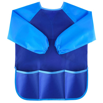 KUUQA Waterproof Children Art Smock - Blue Polyester Kids Apron with 3 Pockets, Model KQ071, 1 Pcs