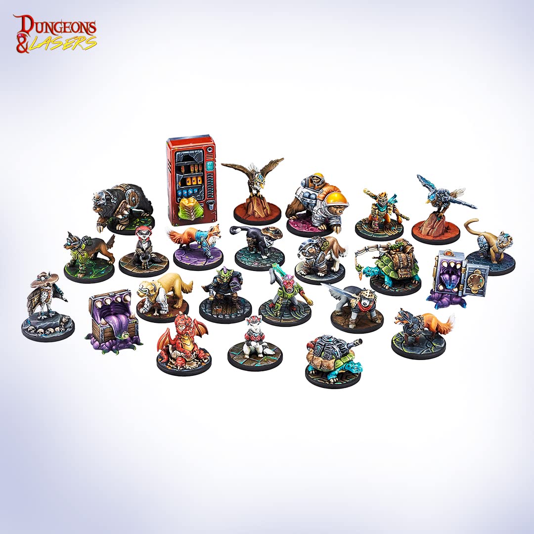 Dungeons & Lasers Animal Companions Dnd Miniatures Set - 24 Figurines With Scenic Bases - 5E Compatible For Tabletop Rpg Games - 28Mm Unpainted And Unassembled - For Ages 14 Years +