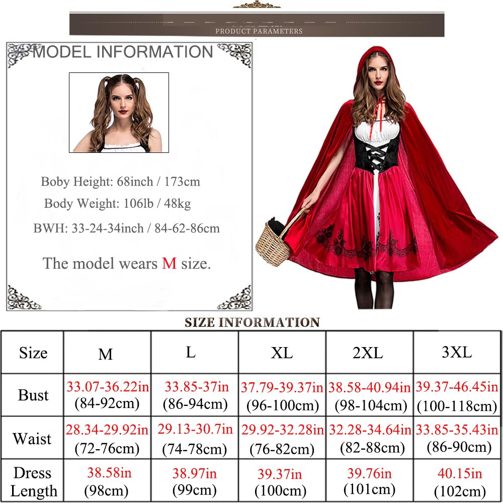 Little Red Riding Hood Costume, Family/School Cosplay Show, Halloween Masquerade Party (L)