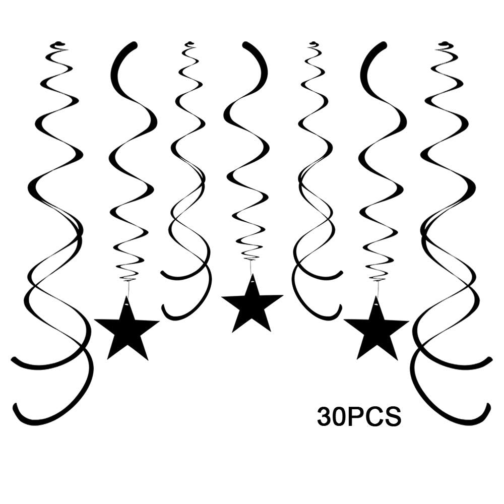 Aimtohome Party Star Swirl Decorations, Black Foil Ceiling Hanging Swirl Decorations With Star, Whirls Decorations For Birthday