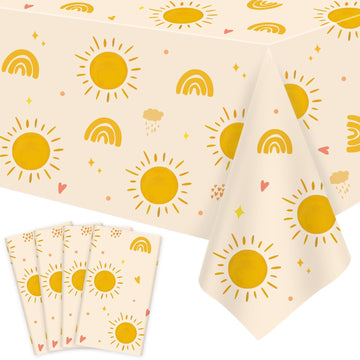 4 Pack Boho Sun Birthday Party Tablecloths Boho Hippie Sunshine Table Covers Rainbow Groovy Tablecloths Retro Hippie Table Cover