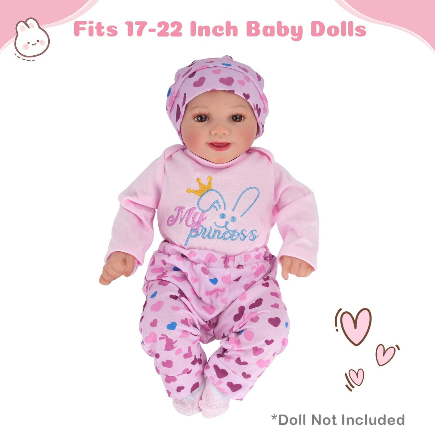 Babeside 4 Pcs Reborn Baby Doll Clothes Set For 17-22 Inch Babydolls, Cute Bunny And Heart Pattern Baby Doll Clothing Accessorie