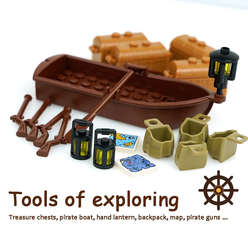 210 Pieces Money Treasure Chest City Bank Accessories Building Block, Pirate Ships Maps Dollar Jewel Gems Diamonds Gold Bar Coins Bricks Pieces, Crystals Bill Cash Parts Sets