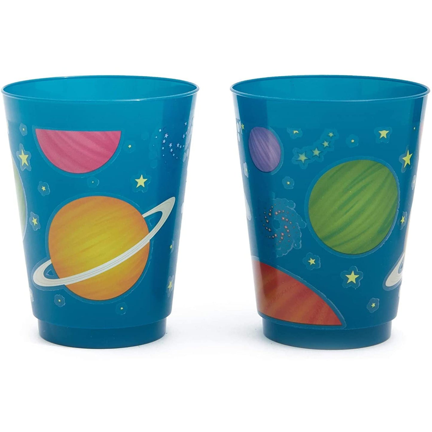 Blue Panda Plastic Party Cups 16 Pack - Outer Space Reusable Tumblers - 16 Oz