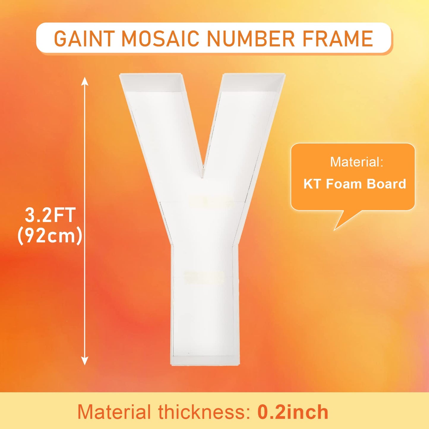 Meysimoon 3Ft Mosaic Balloon Frame (White, Y), Unisex, Kids, 1 Piece, Led Light, For Wedding, Anniversary, Birthday, Baby Shower
