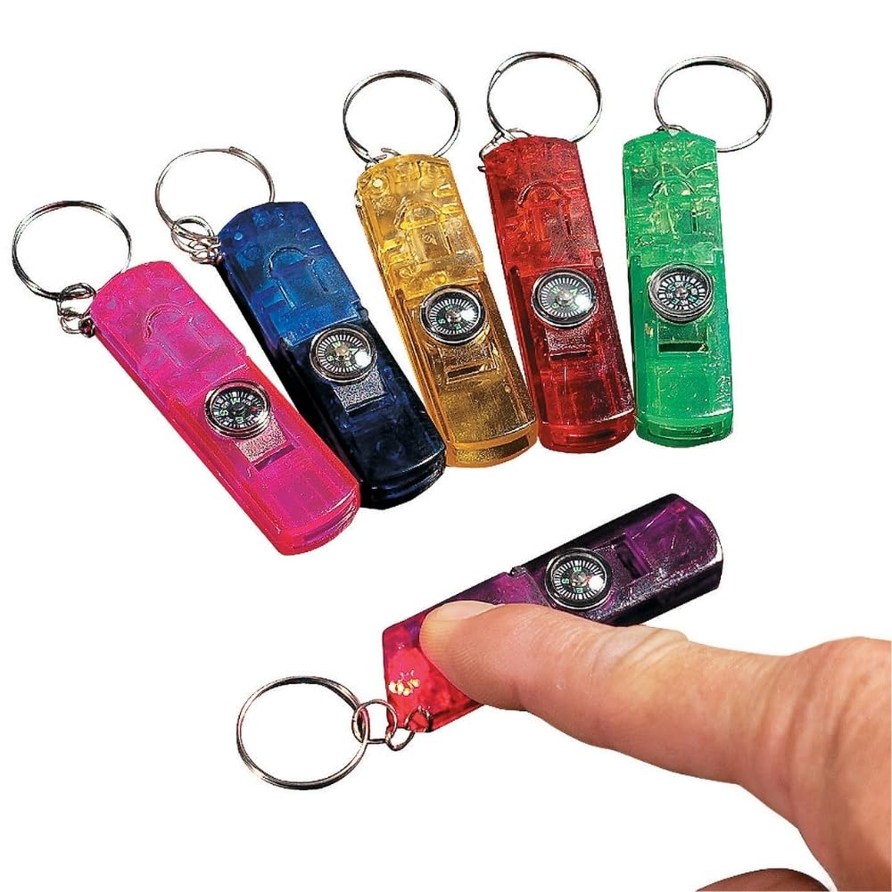 3 in 1, Whistle / Compass / Flash Light Key Chain - Set of 12 - Handouts and Party Favors