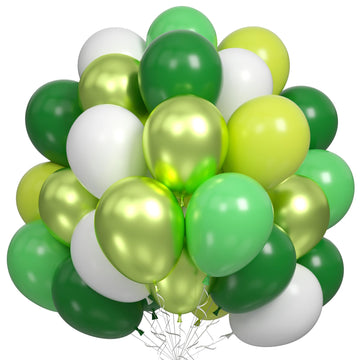60Pcs Green Party Balloons, Dark Green Emerald Green Lime Green Chrome Metallic Green And White Latex Balloons, For Green Themed