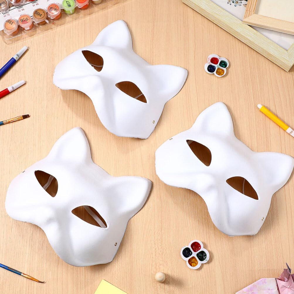 IMIKEYA Cat Mask 6pcs White Paper Fox Masks Blank Mask Unpainted Wolf Animal Half Facemasks DIY Paint Masquerade Mask Costume Pr