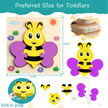 Wooden Puzzles For Toddlers 1-3 Learning Sensory Toys Gifts For 1 2 3 Year Old Girls Boys 6 Animal Shape Jigsaw Toddler Puzzles Ages 2-4 Baby Educational Stem Montessori Toys Preschool Building Games