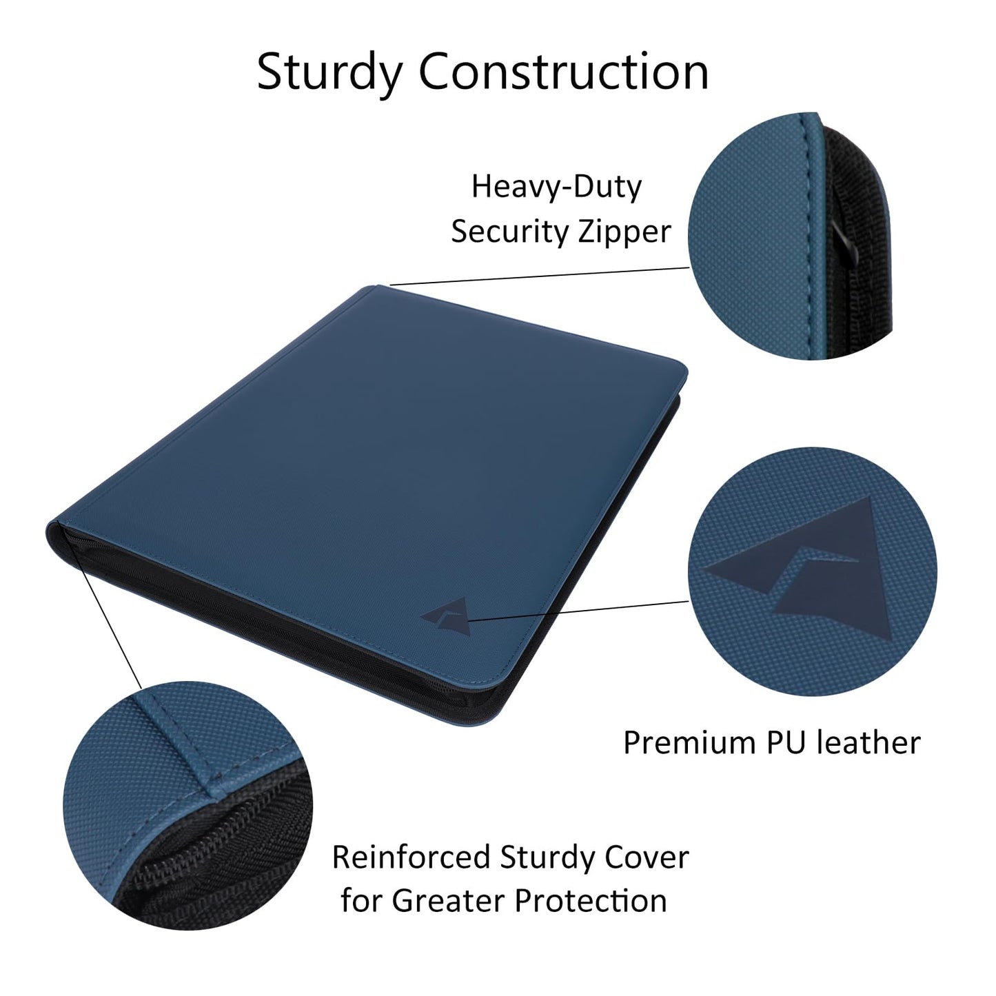 Rieton 16 Pocket 1000+ Pockets Card Binder, Large Ringless Side Loading Pockets Trading Card Album Folder For Tcg - Midnight Blu
