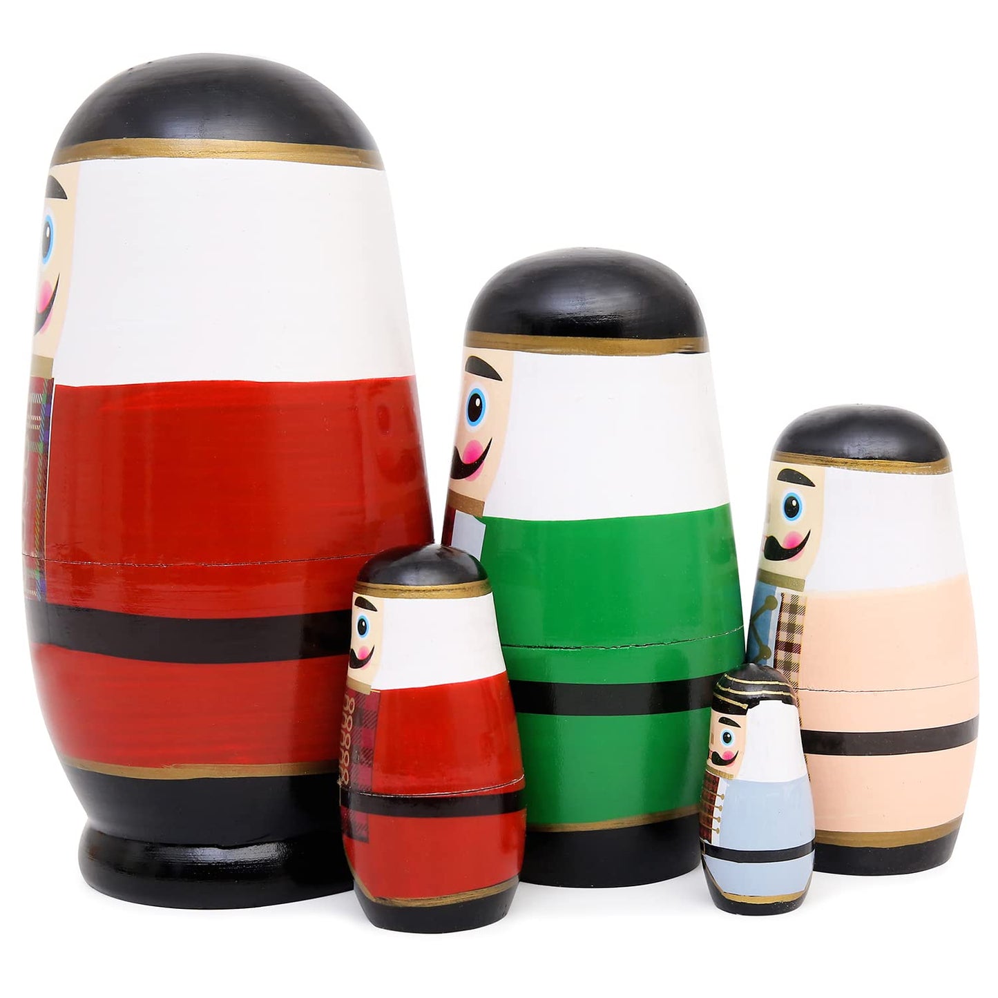 Moonmo 5pcs Beautiful Nutcracker Handmade Wooden Nesting Dolls Nesting Wishing Dolls Nutcracker Matryoshka Traditional