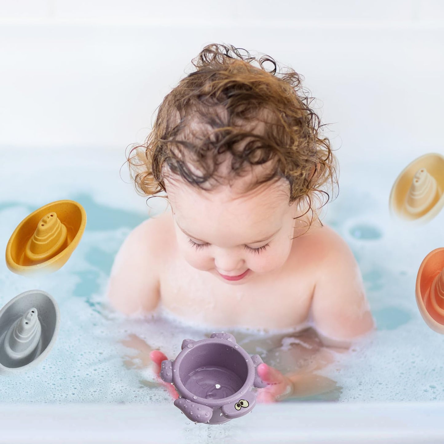 Amchsuri Bath Toys For Kids Ages 1-3, 14 Pcs Mold Free Toddler Bath Toys For 2-4 Bathtub Water Table Toys Bath Boats And Cups For Babies 6-12 Months Early Learning Educational Gift