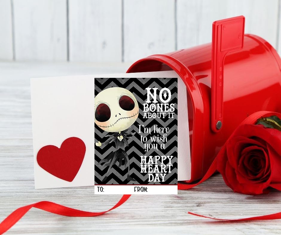 Silly Goose Gifts Nightmare Valentine's Day Classroom Exchange Cards, Set of 24, Satin Matte Cardstock, Black