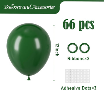 Voircoloria Dark Green Balloons, 66Pack 12Inch Green Latex Party Balloons For Birthday, Graduation, St. Patrick'S Day, Christmas