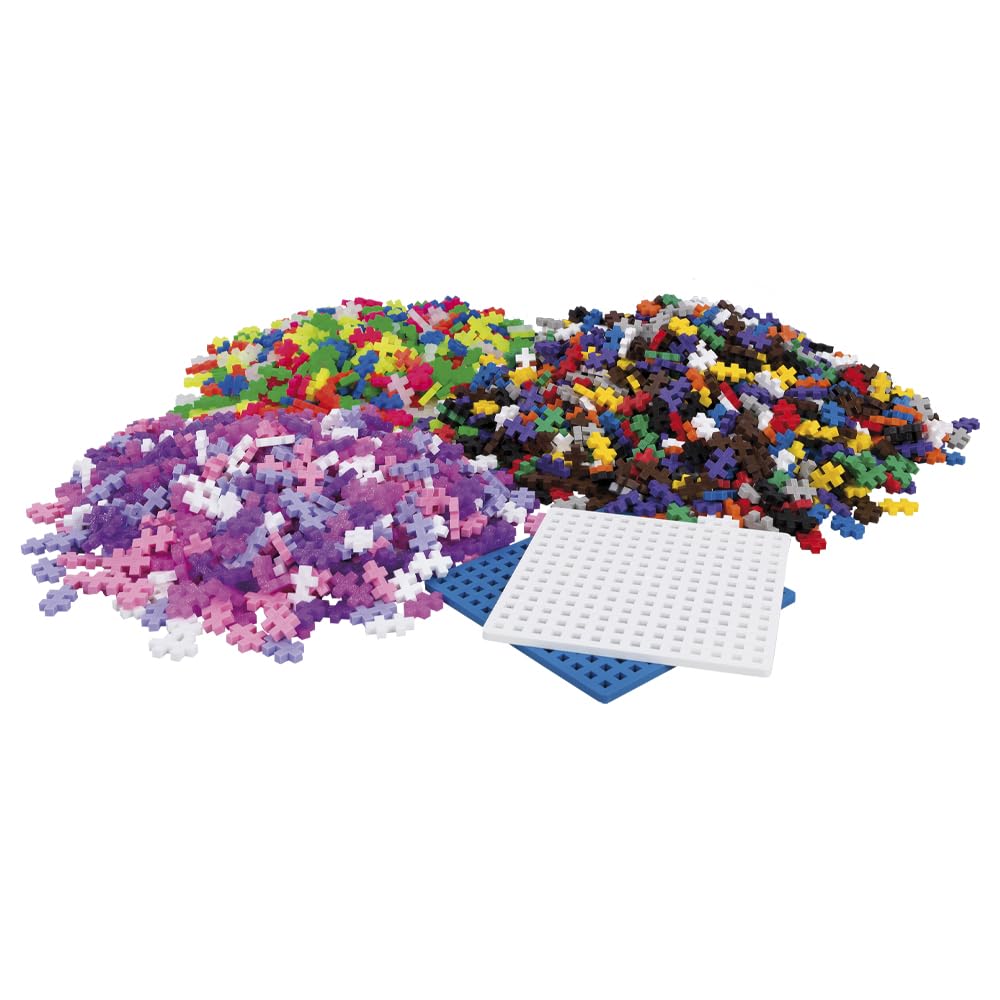 Plus-Plus - 2,400 Pieces In Storage Tub - Basic, Neon & Glitter Mix W/ 2 Baseplates - Construction Building Stem/Steam Toy, Kids