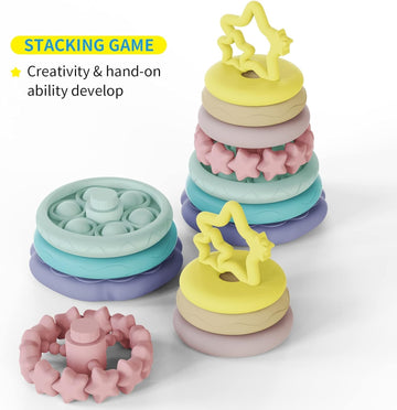 7 Pcs Stacking Toys Baby Toys, Toddler Montessori Sensory Soft Rings Stacker, Teething Infant Toy With Learning, Newborn Essentials Gifts For 6 9 12 18 Months One 1 Year Old Boys Girls