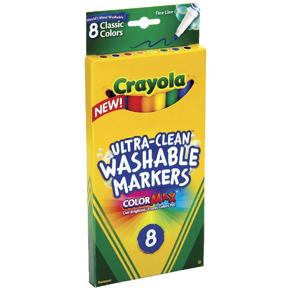 Crayola Ultra-Clean Washable Markers, Color Max, Fine Line Classic Colors 8 Ea (Pack of 3)