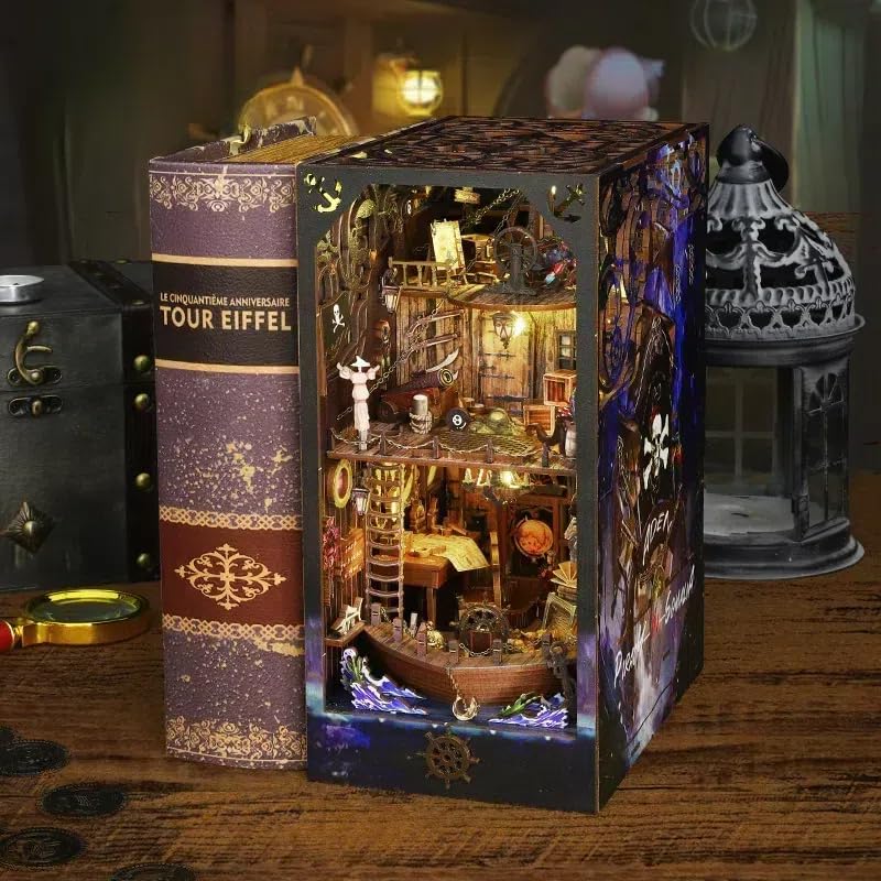 Spobot DIY Book Nook Kit Booknooks Bookshelf Insert Decor Miniature House Kits with Sensor Light 3D Puzzles Wooden Dollhouse Art