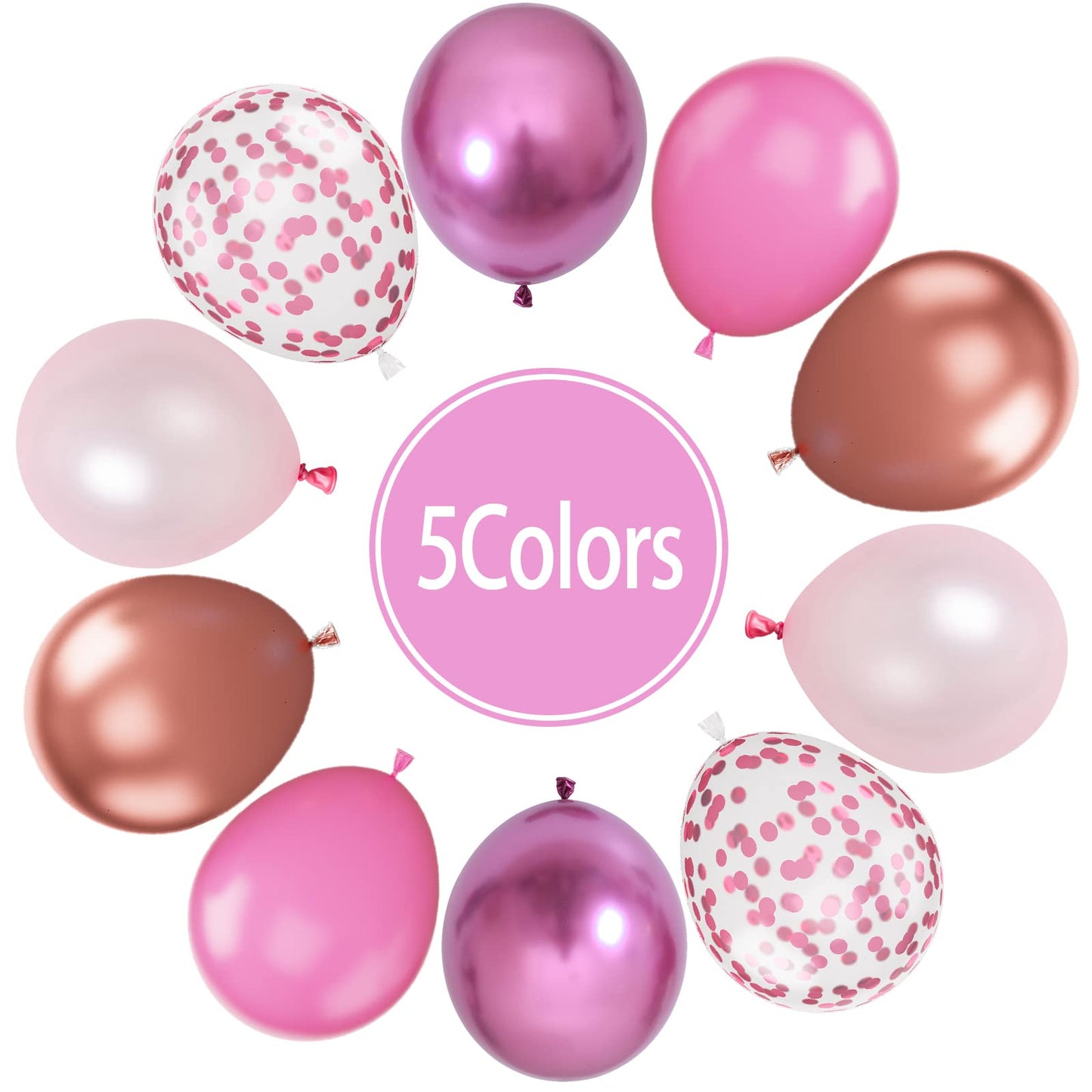 Paready Pink Confetti Balloons, 60 Pcs 12 Inch Metallic Red Rose Gold And Pink Latex Confetti Balloons For Birthday Baby Shower
