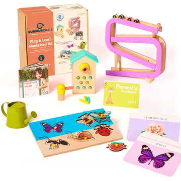 CURIOUS CRATE Wooden Montessori Toys Box for Toddlers | 7 in 1 Learning Educational Toys - Magnetic Bird Feeder, Car Ramp, Water