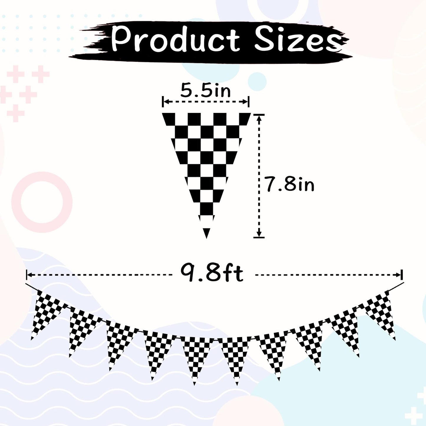 VILIFEVER 2 Pieces Black and White Checkered Flags Banner, Double Sided Checkered Pennant Banner for Racing Party Decorations Ra
