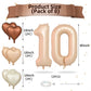 Biapian 40 Inch Light Brown Number 10 Balloons, 8Pcs Large Foil Number 1 & 0 Balloons With 18'' Caramel Heart Shape Balloon For