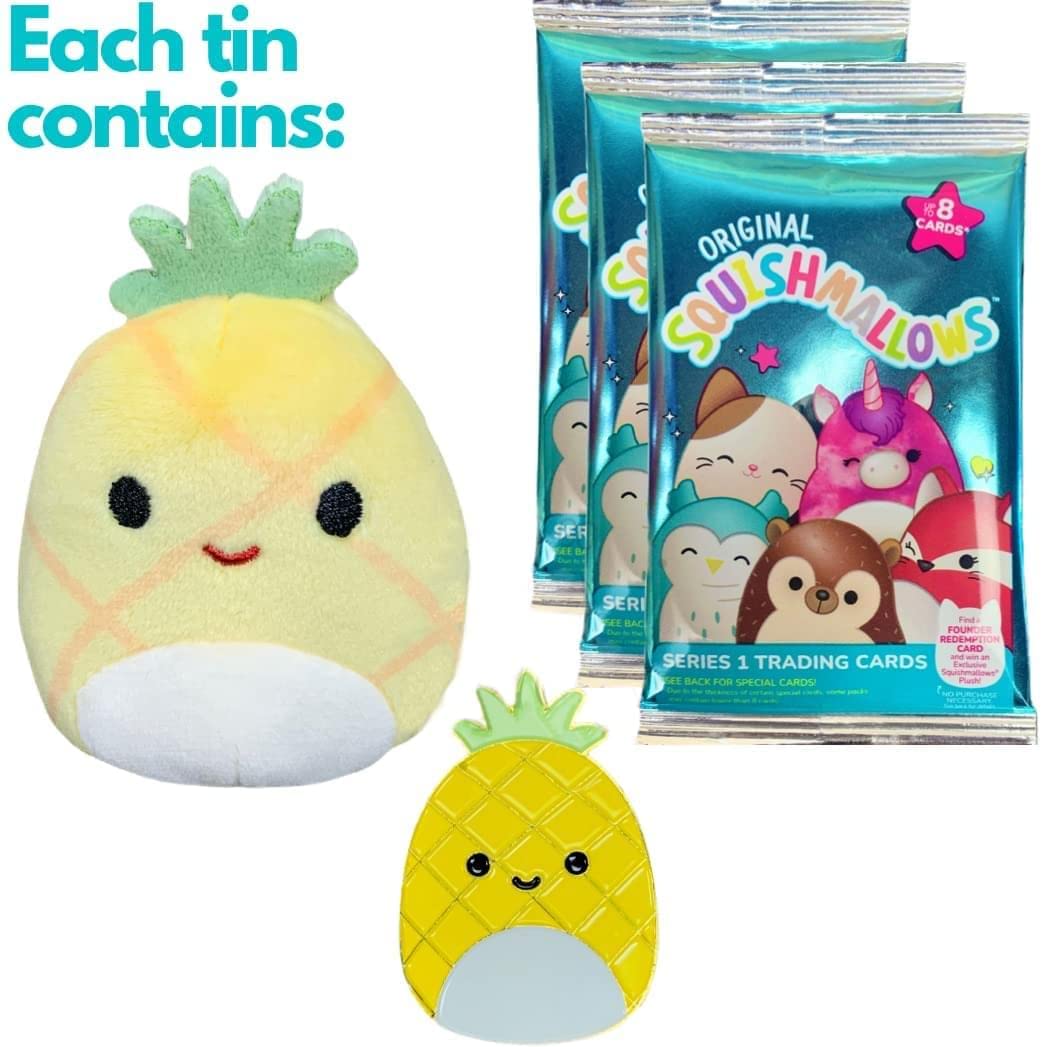 Squishmallows Official Kellytoy Collector 'S Tin Set With Micromallow Exclusive Pin And Trading Cads Choose Your Favorite Or Col