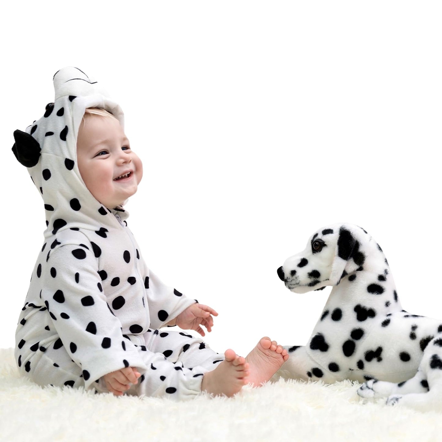 Hollyhome Baby Romper Dalmatians Puppy Cosplay Costume Cuddly Dog Toddler Cosplay Clothing One-Piece Jumpsuit Animal Cosplay Outfits Costume For 6-12M