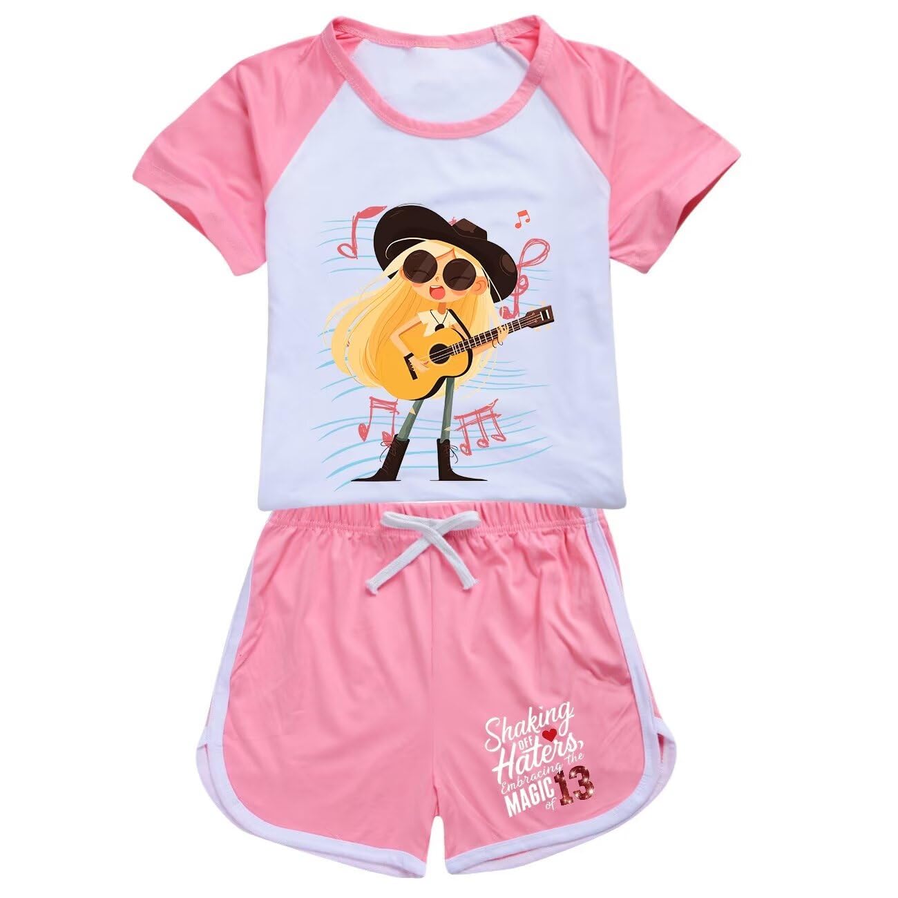 Hecendolame Short Sleeve cute Costume Princess suit Kids Children Girls T-shirt and Shorts Outfit Sets Pink to 7-8years