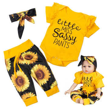 Medylove Reborn Dolls Baby Clothes Yellow Outfit For 20-22 Inch Reborn Baby Dolls 3 Piece Set Clothing With Sunflowers Patterns