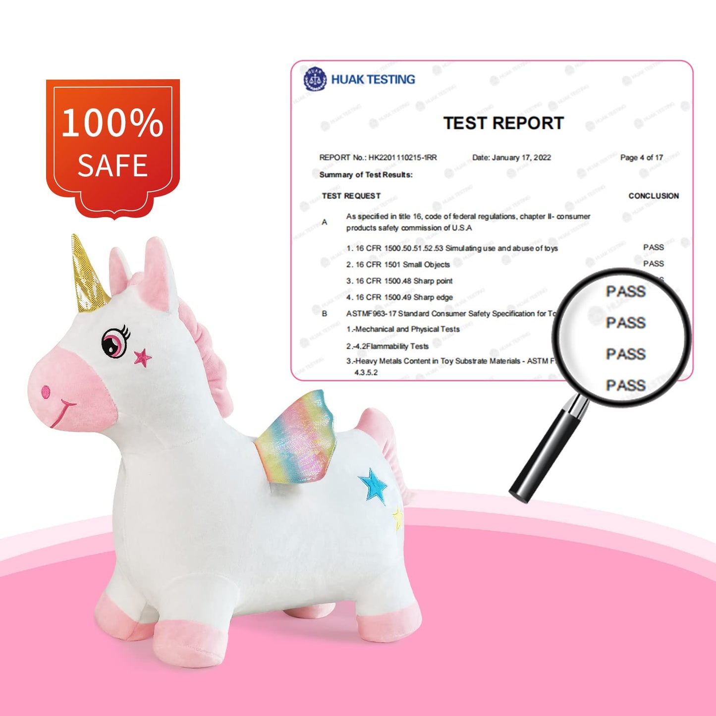 Hotmax Unicorn Bouncy Horse, Inflatable Plush Cloth Cover Bouncing Hopper For Toddlers, Ride-On Jumping Unicorn Toys For Baby Gi