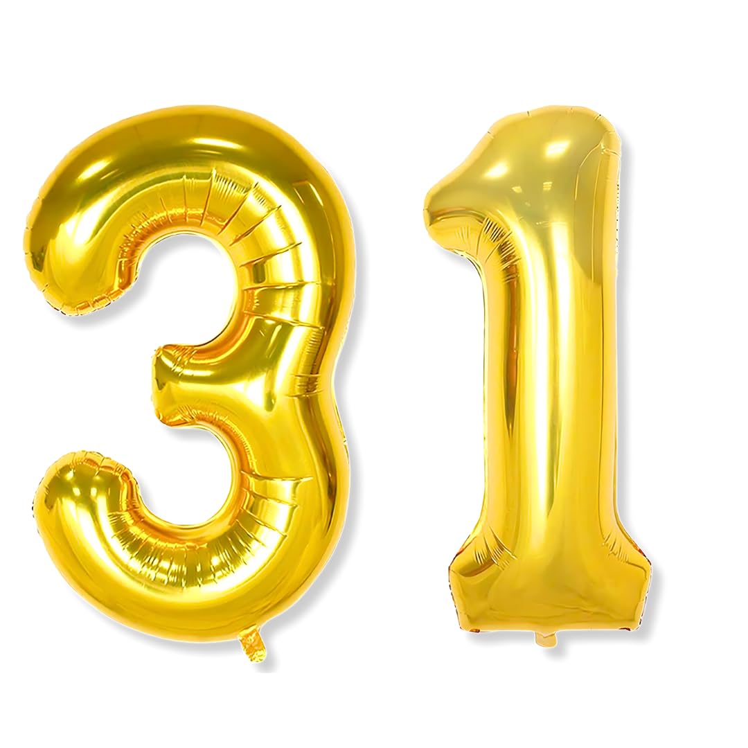 Flyloons 31 number Golden Foil Balloon 16 inch Size Birthday Decoration Items Pack of 2 | 31st Year Balloons | Thirty One