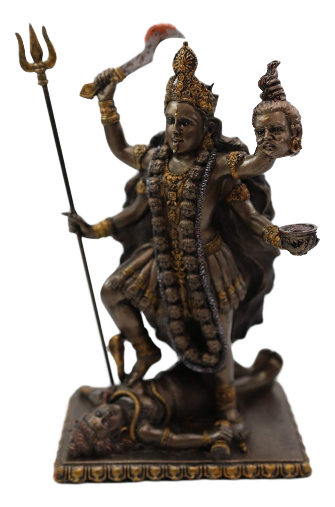 Ebros Gift Hindu Goddess Kali Statue, Medium Bronze Patina Hand Painted Resin Figurine, Altar Decor, Trampling Over Lord Shiva