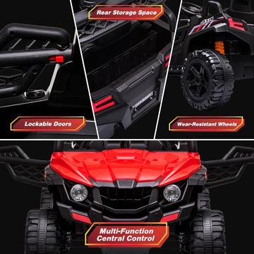 Kids Ride On UTV with Remote Control, 12V Kids Powered Wheels Electric Vehicle Toys with Spring Suspension,FM,LED Lights,AUX Por