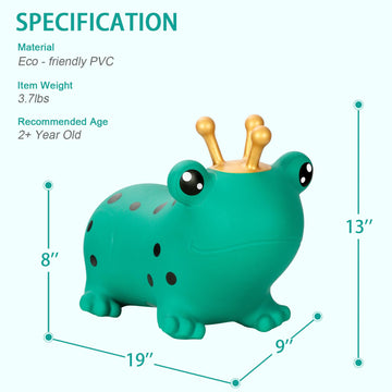 Inpany Green Frog Bouncy Hopper Toys, Toddlers Cute Bouncing Animal Figurine Toys, Sage Green Birthday Party Decorations, Ride On Rubber Bouncer, Outdoor Indoor Baby Gifts For 2 3 4 Year Old Girl Boy