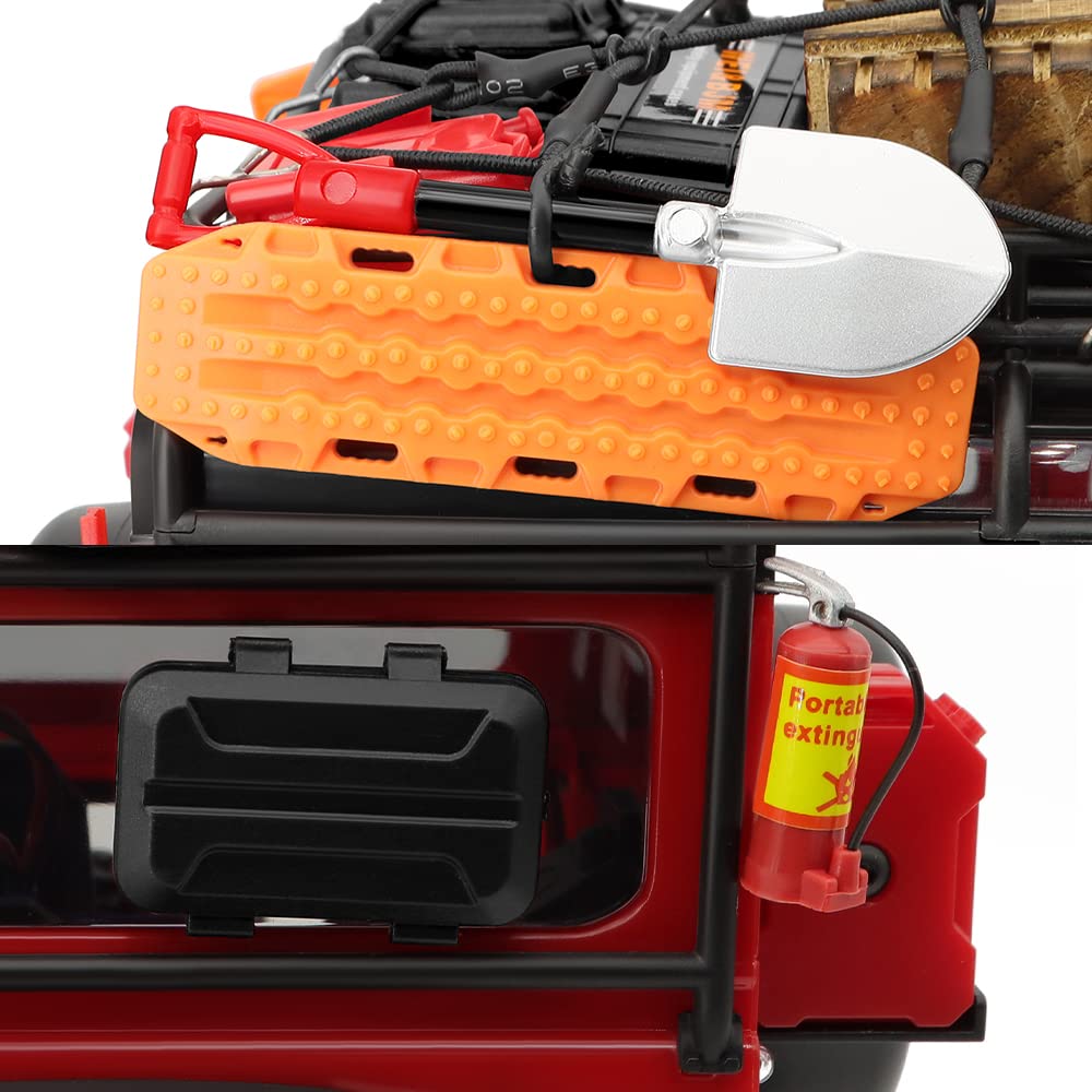 GLOBACT 1/24 1/18 RC Crawler Accessories Car Roof Decoration Luggage Net, Recovery Board, Fire Extinguisher, Toolbox, Wood Box,
